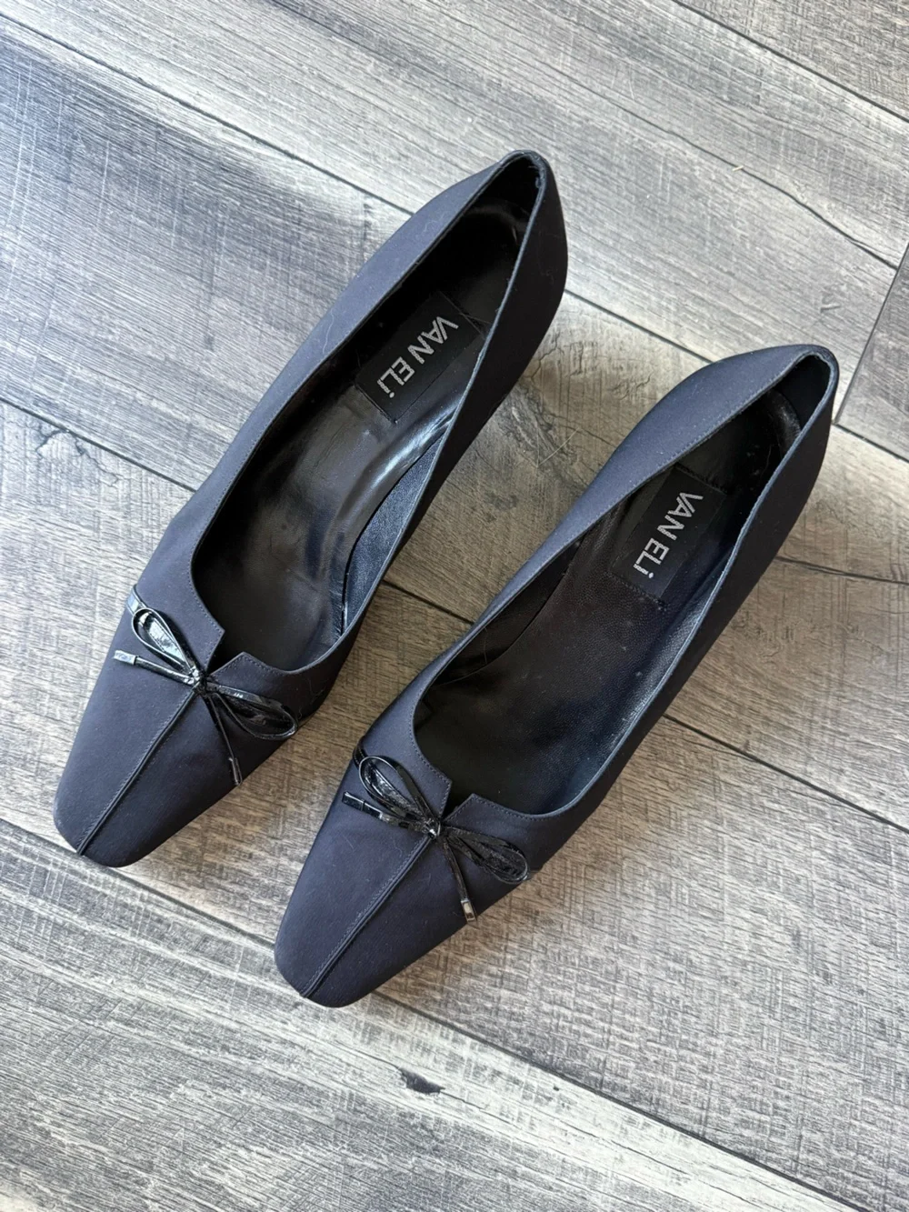 Vaneli Black Shoes Square-Toe Block Kitten Heels Short Pumps Bow Accent Size 11